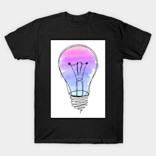 Lightbulb Watercolor Pink Purple Blue Gradient Continuous Line drawing T-Shirt